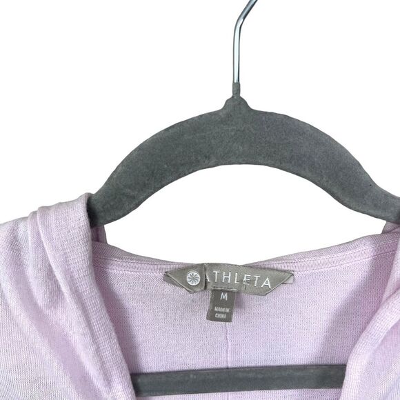 Athleta Womens Enlighten Hooded Sweater Silk Blend V Neck Pockets Pink Size M - Picture 3 of 6